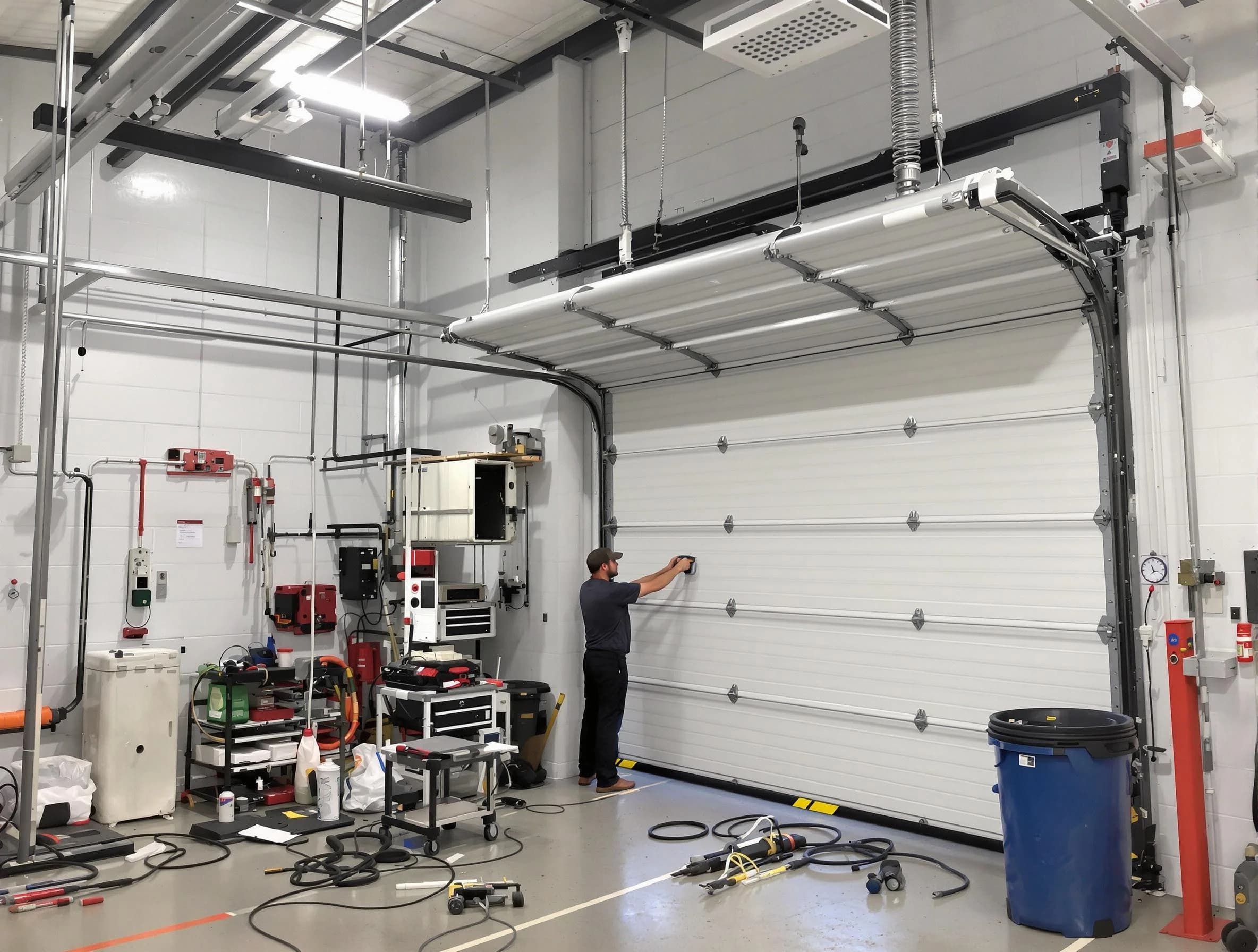 Commerce City Garage Door Repair certified technician performing commercial door repair at a Commerce City business facility