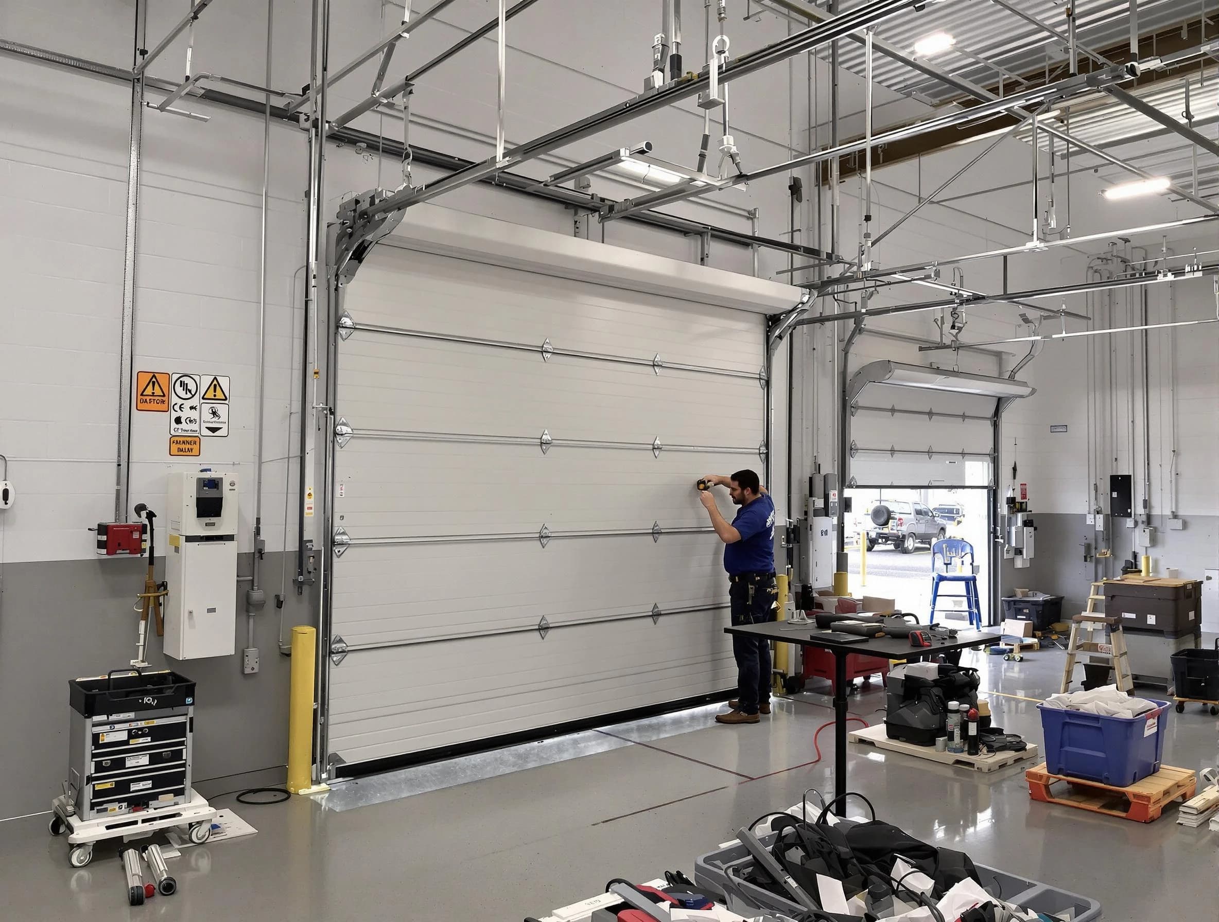 Commercial garage door repair being performed by Commerce City Garage Door Repair expert in Commerce City