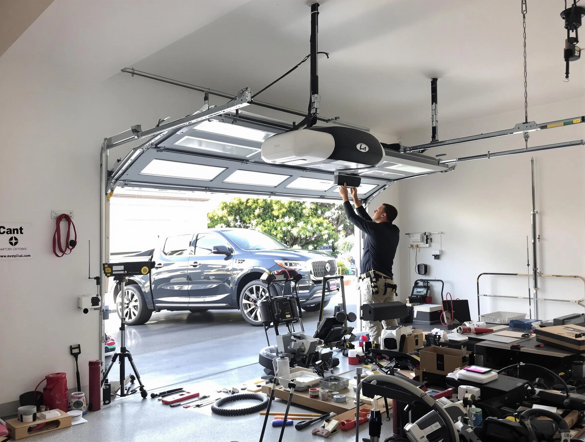 Commerce City Garage Door Repair specialist installing smart garage door opener system in Commerce City home