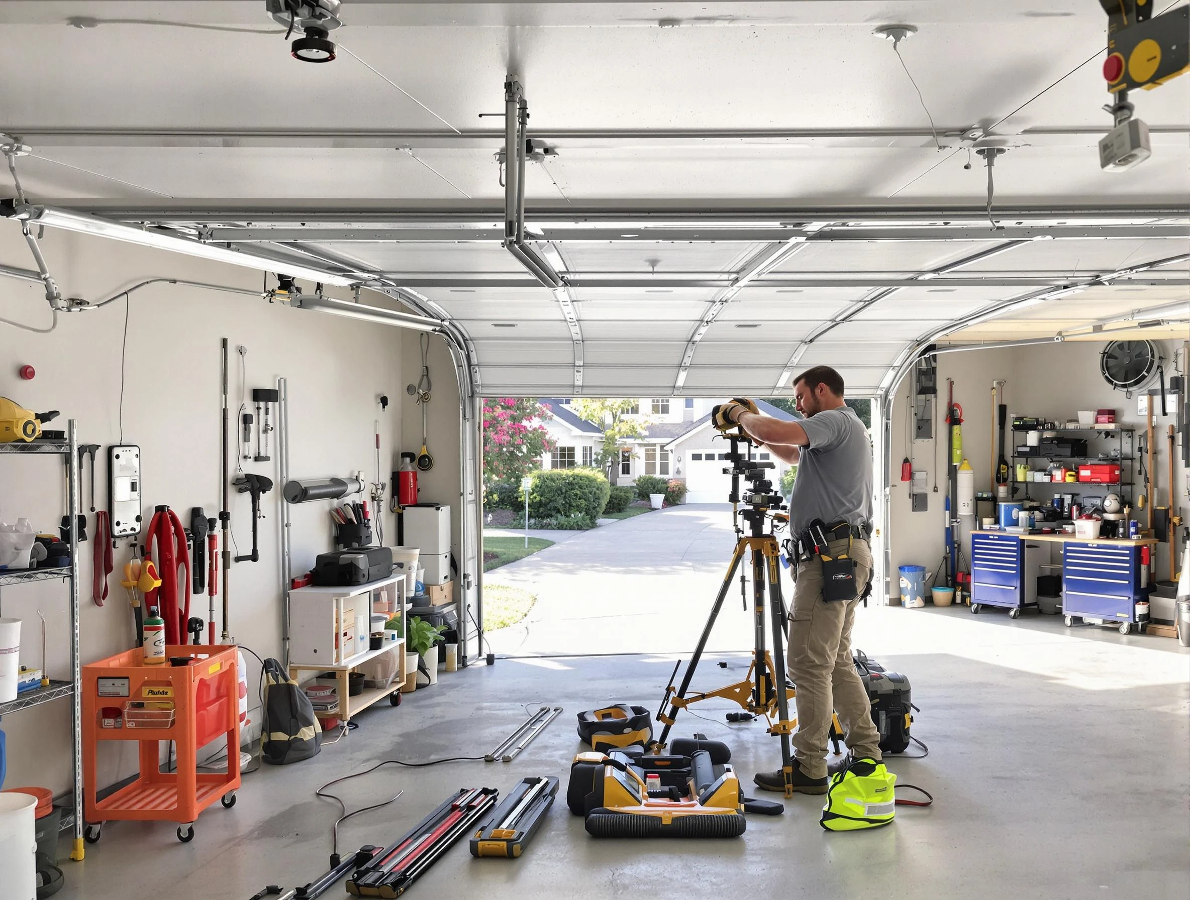 Commerce City Garage Door Repair specialist performing laser-guided track alignment in Commerce City